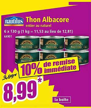 Thon Albacore entier au naturel