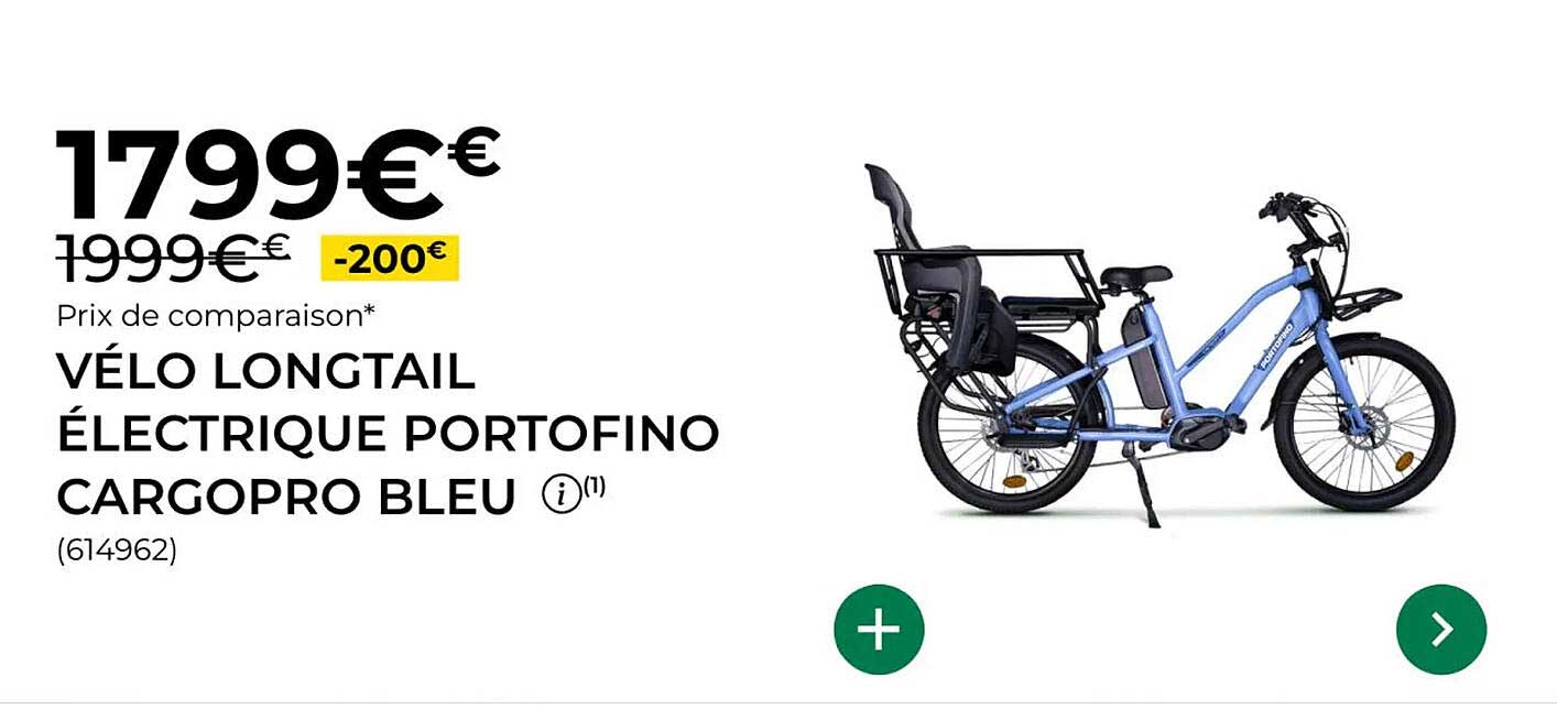 VÉLO LONGTAIL ÉLECTRIQUE PORTOFINO CARGOPRO BLEU