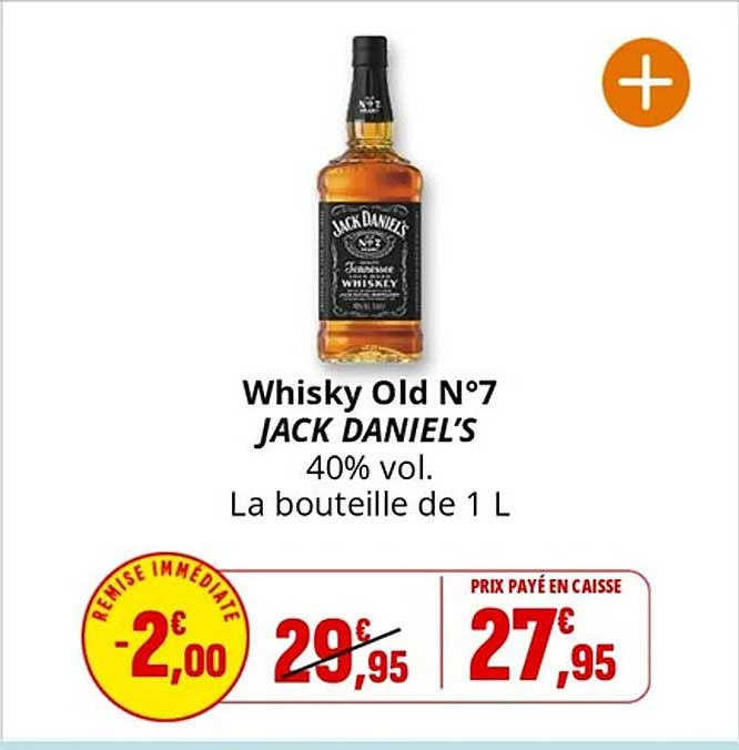 Whisky Old N°7 JACK DANIEL’S 40% vol. La bouteille de 1 L