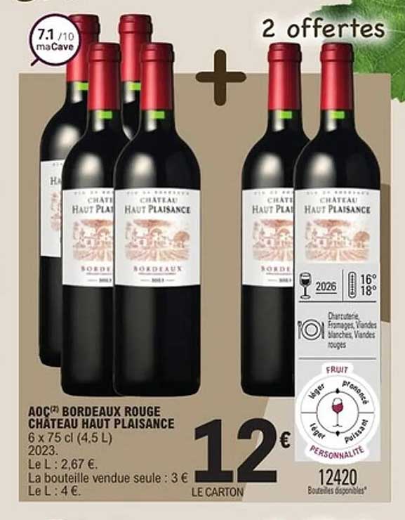 AOC Bordeaux Rouge Château Haut Plaisance 6 x 75 cl (4,5 L)