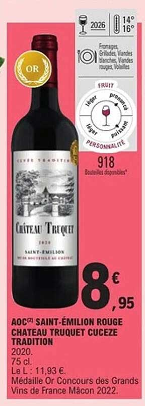 AOC² SAINT-ÉMILION ROUGE CHATEAU TRUQUET CUCEZE TRADITION 2020