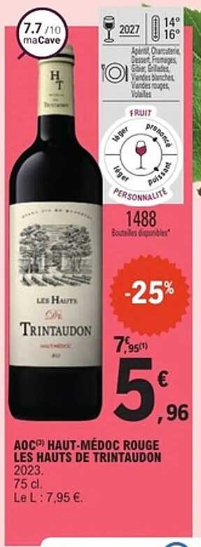 AOC(3) HAUT-MÉDOC ROUGE LES HAUTS DE TRINTAUDON 2023