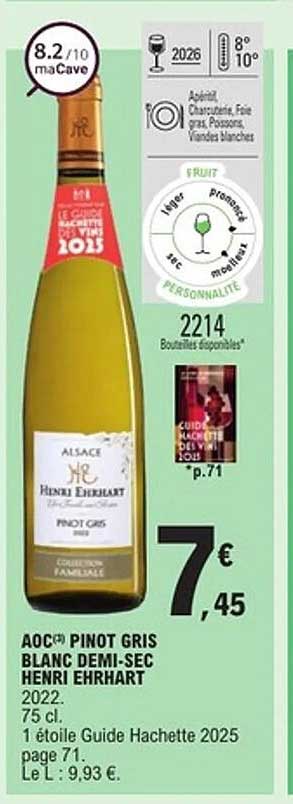 AOC(€) PINOT GRIS BLANC DEMI-SEC HENRI EHRHART