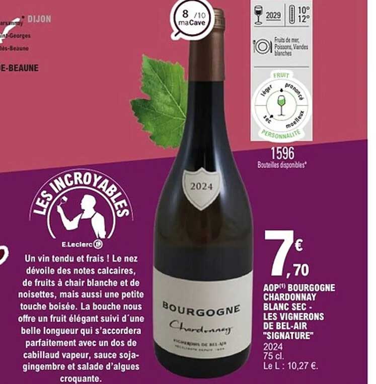 AOP(*) BOURGOGNE CHARDONNAY BLANC SEC - LES VIGNERONS DE BEL-AIR "SIGNATURE"