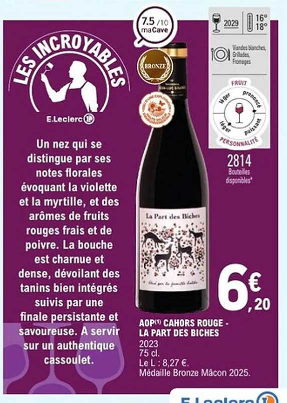 AOP Cahors Rouge - La Part des Biches 2023