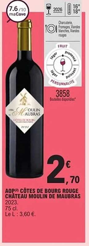 AOP Côtes de Bourg Rouge Château Moulin de Maubras 2023