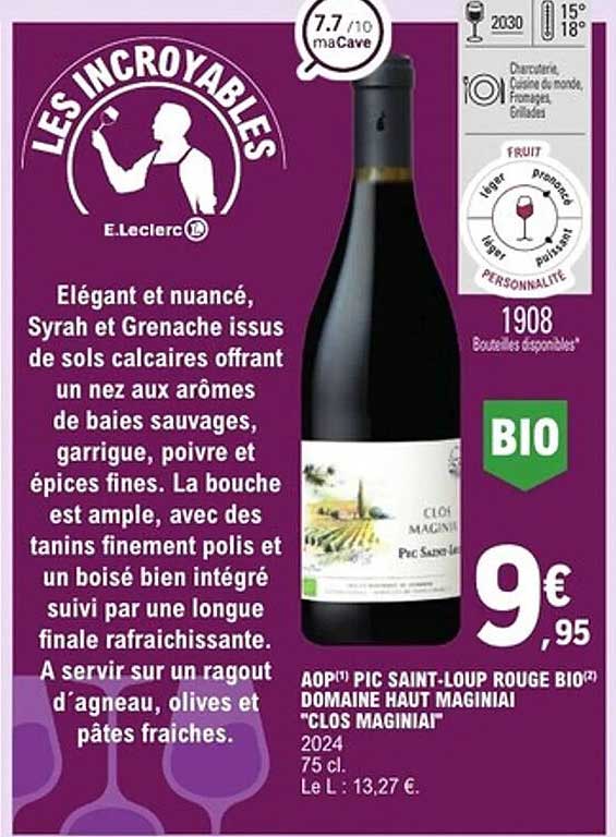 AOP PIC SAINT-LOUP ROUGE BIO DOMAINE HAUT MAGINIAI "CLOS MAGINIAI"