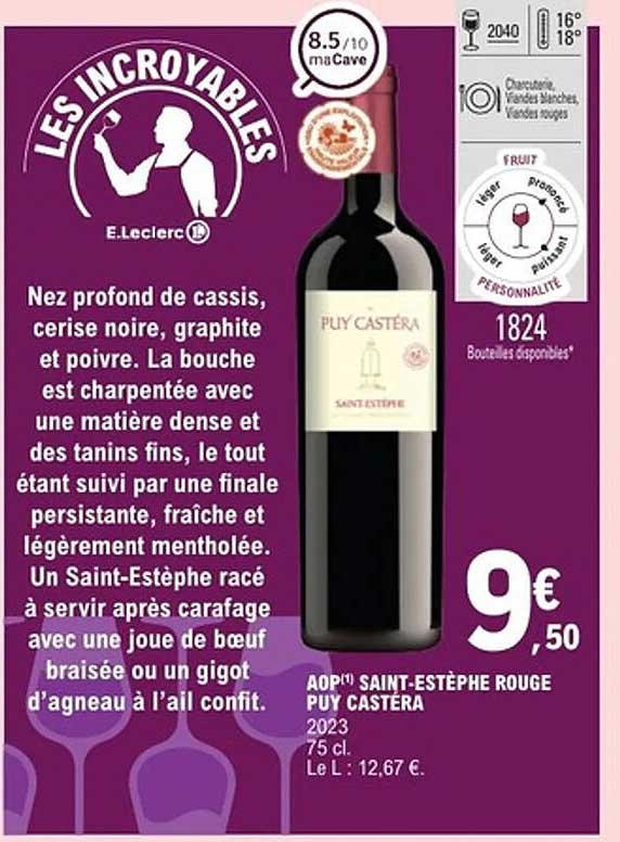 AOP*! SAINT-ESTÈPHE ROUGE PUY CASTÉRA 2023