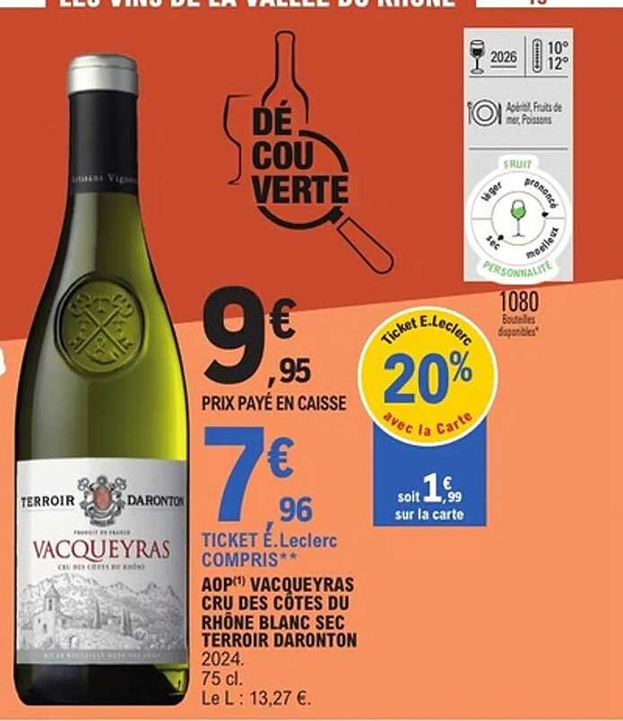 AOP(*) VACQUEYRAS CRU DES CÔTES DU RHÔNE BLANC SEC TERROIR DARONTON 2024