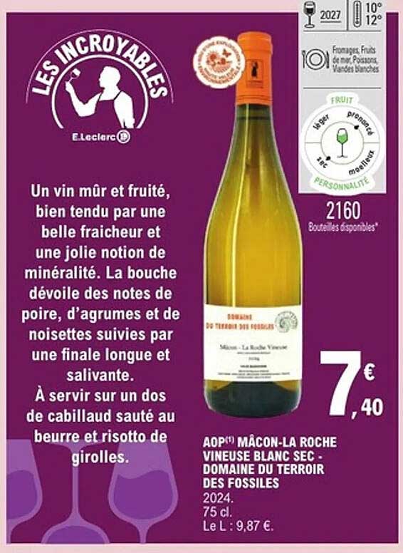 AOP(1) Mâcon-La Roche VINEUSE BLANC SEC - DOMAINE DU TERROIR DES FOSSILES