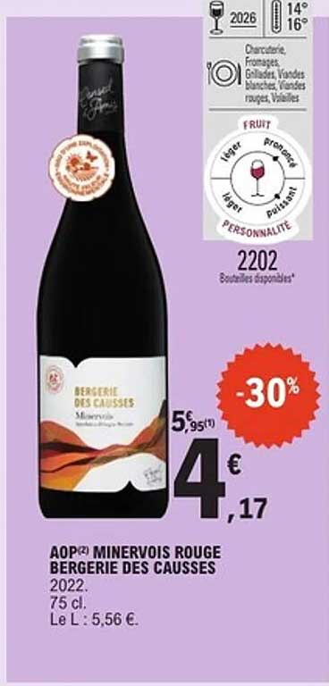 AOP(2) MINERVOIS ROUGE BERGERIE DES CAUSSES 2022.
