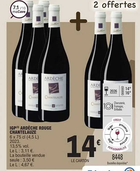 IGP(*) ARDÈCHE ROUGE CHANTELAUZE 6 x 75 cl (4,5 L)