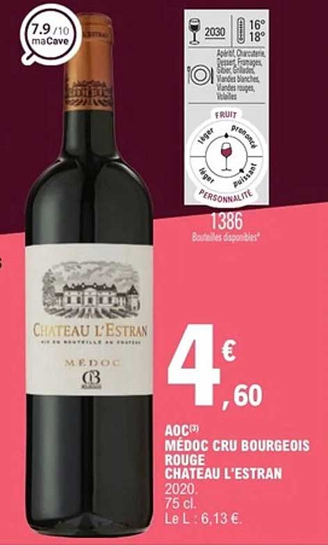 Médoc Cru Bourgeois Rouge Château L'Estran 2020