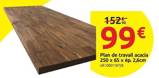 Plan de travail acacia 250 x 65 x ép. 2,6cm