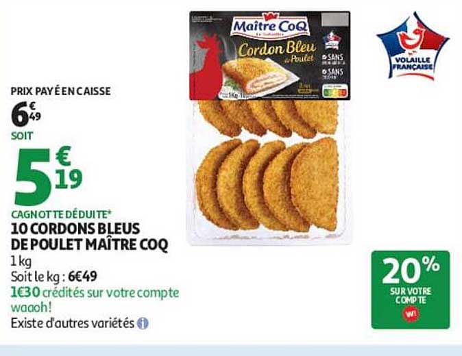 10 CORDONS BLEUS DE POULET MAÎTRE COQ