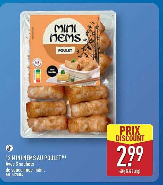 12 MINI NEMS AU POULET (A) Avec 3 sachets de sauce nuoc-mâm.