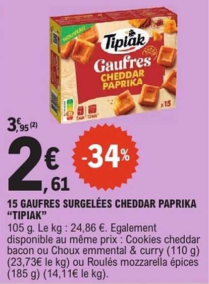 15 GAUFRES SURGELÉES CHEDDAR PAPRIKA “TIPIAK”