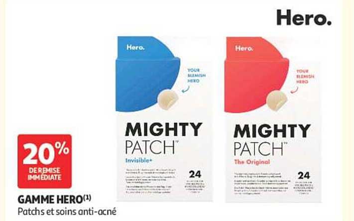 20% REMISE IMMÉDIATE GAMME HERO(1) Patches et soins anti-acné