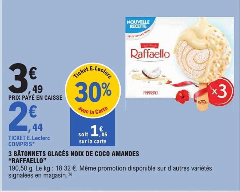 3 BÂTONNETS GLACÉS NOIX DE COCO AMANDES “RAFFAELLO”