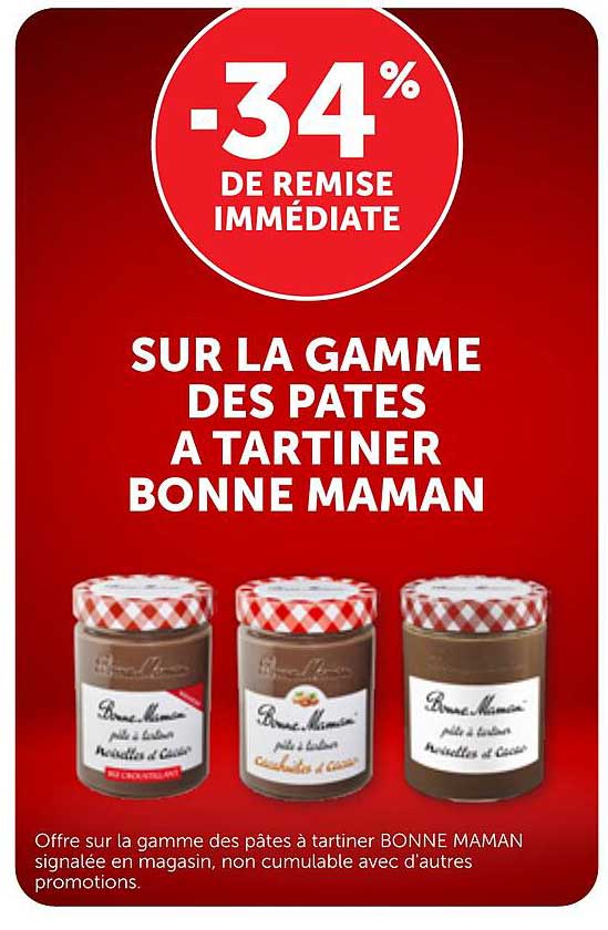 -34% DE REMISE IMMÉDIATE SUR LA GAMME DES PÂTES A TARTINER BONNE MAMAN