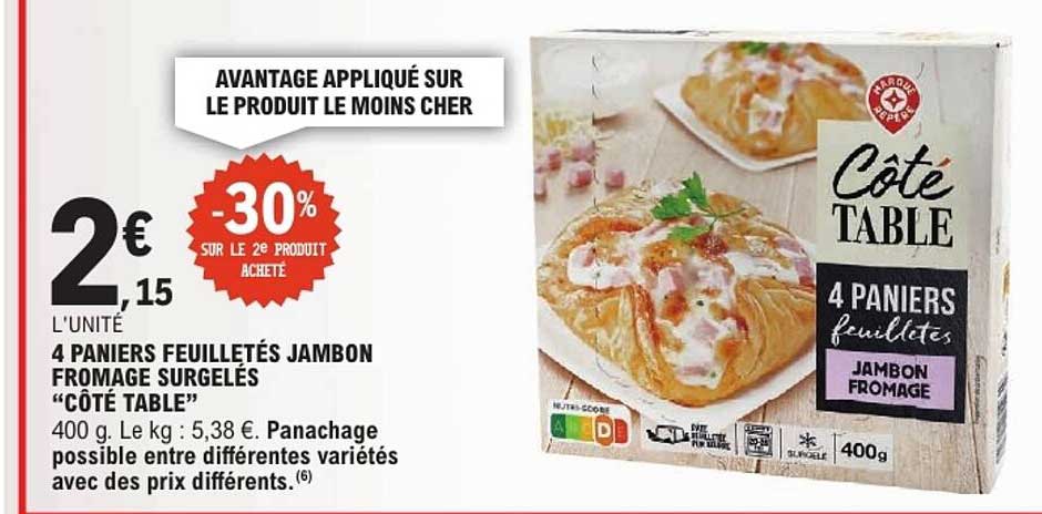 4 PANIERS FEUILLETÉS JAMBON FROMAGE SURGELÉS “CÔTÉ TABLE”