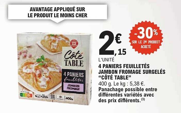 4 PANIERS FEUILLETÉS JAMBON FROMAGE SURGELÉS “CÔTÉ TABLE”