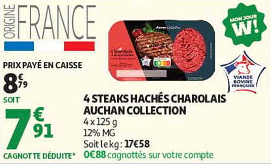 4 STEAKS HACHÉS CHAROLAIS AUCHAN COLLECTION