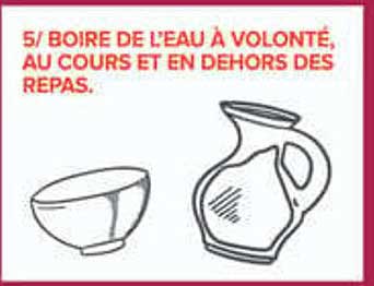 5/ BOIRE DE L’EAU A VOLONTE, AU COURS ET EN DEHORS DES REPAS.
