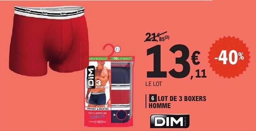6 LOT DE 3 BOXERS HOMME