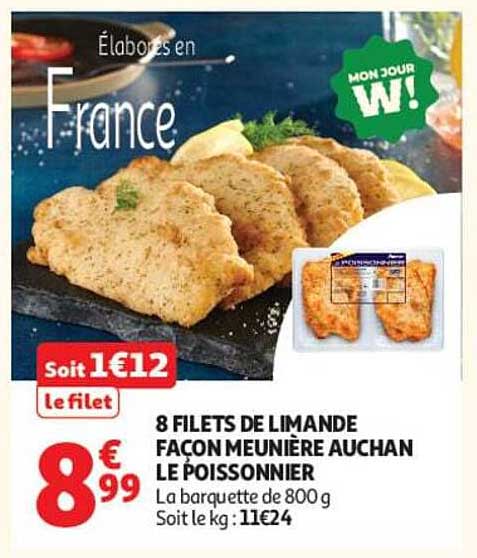 8 FILETS DE LIMANDE FAÇON MEUNIÈRE AUCHAN LE POISSONNIER