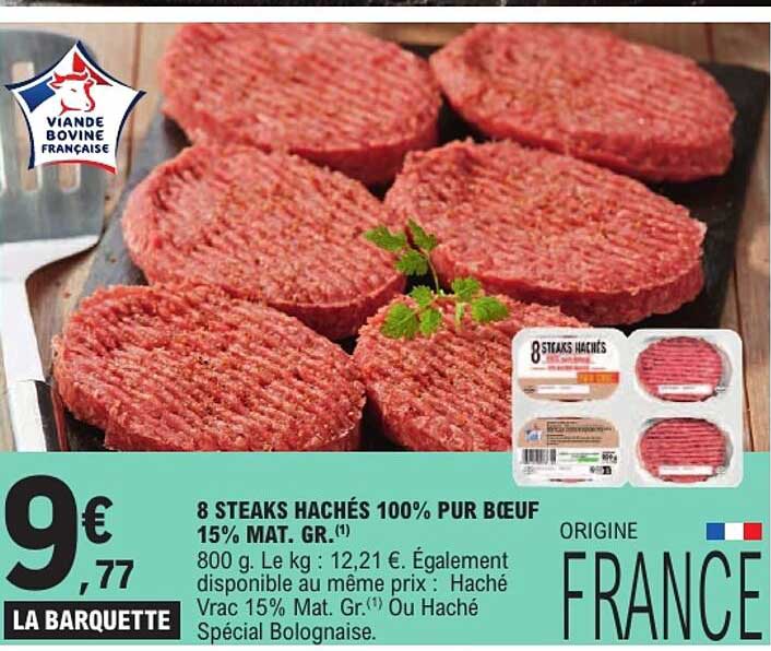 8 STEAKS HACHÉS 100% PUR BŒUF 15% MAT. GR. (1)