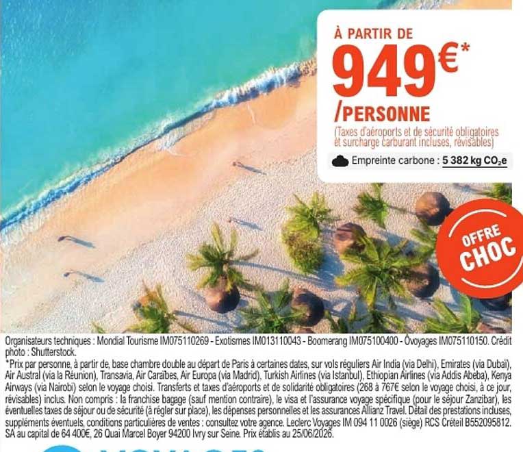 À PARTIR DE 949€* /PERSONNE