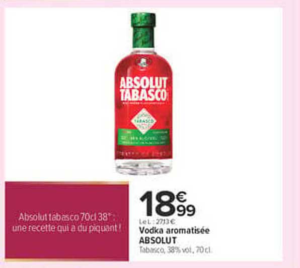 Absolut Tabasco 70cl 38° une recette qui a du piquant !