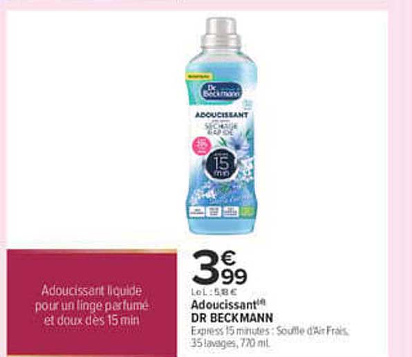 Adoucissant liquide pour un linge parfumé et doux des 15 min