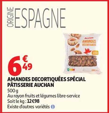 AMANDES DECORTIQUÉES SPÉCIAL PÂTISSERIE AUCHAN