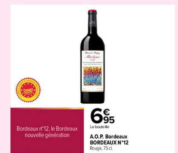 A.O.P. Bordeaux BORDEAUX N°12 Rouge, 75 cl