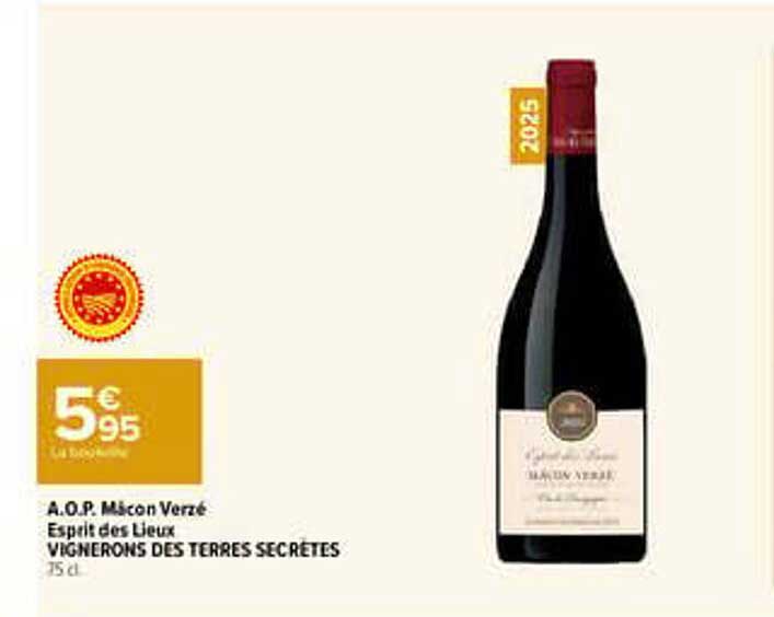 A.O.P. Mâcon Verzé Esprit des Lieux VIGNERONS DES TERRES SECRÈTES 75 cl