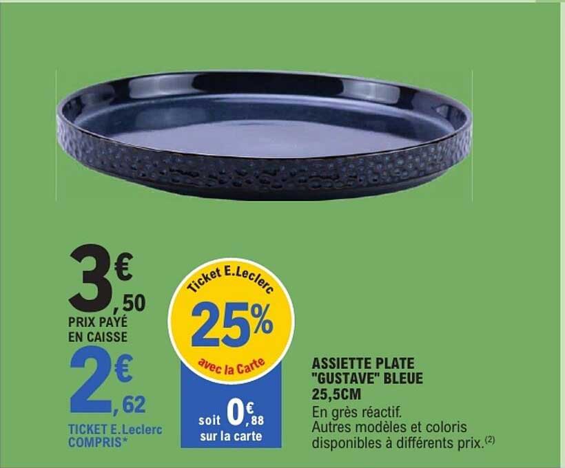 ASSIETTE PLATE "GUSTAVE" BLEUE 25,5CM
