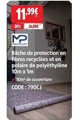 Bâche de protection en fibres recyclées et en polaire de polyéthylène 10m x1m