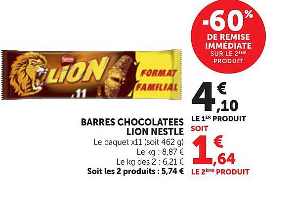 BARRES CHOCOLATEES LION NESTLE