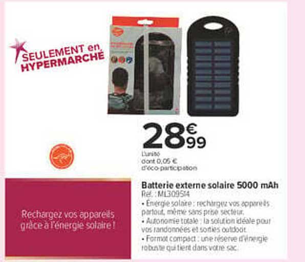 Batterie externe solaire 5000 mAh
