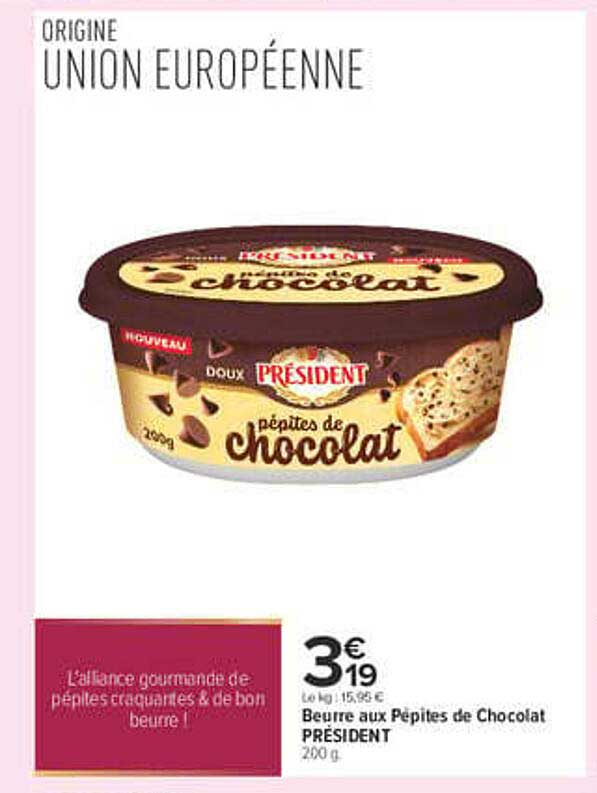 Beurre aux Pépites de Chocolat PRÉSIDENT 200 g