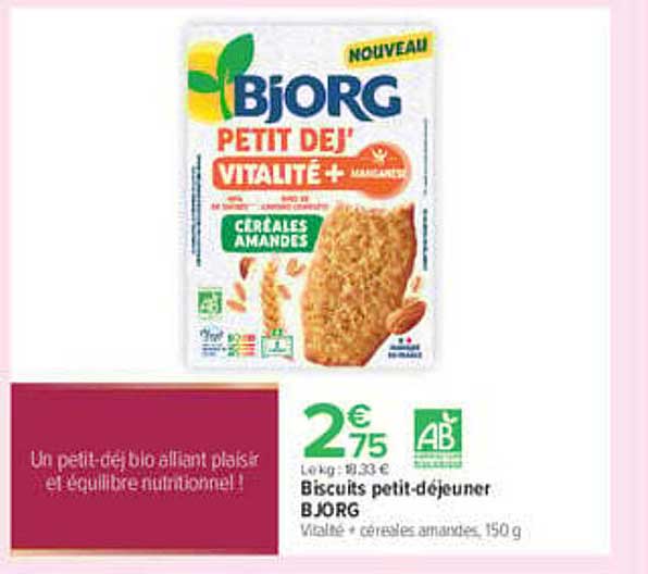 Biscuits petit-déjeuner BJORG Vitalité + céréales amandes, 150 g