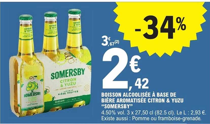 BOISSON ALCOOLISÉE À BASE DE BIÈRE AROMATISÉE CITRON & YUZU “SOMERSBY”