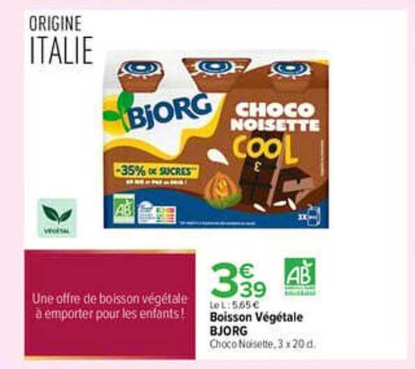 Boisson Végétale BJORG Choco Noisette, 3 x 20 cl