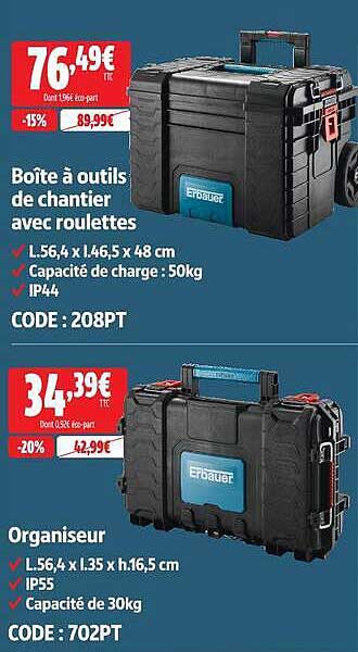 Boîte à outils de chantier avec roulettes