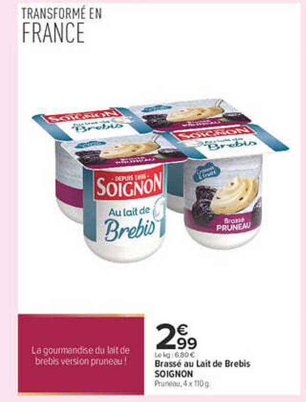 Brassé au Lait de Brebis SOIGNON Pruneau, 4 x 110 g