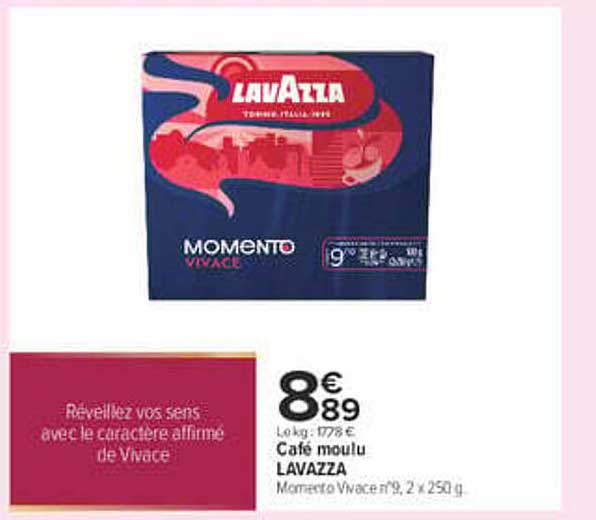 Café moulu LAVAZZA Momento Vivace n°9, 2 x 250 g