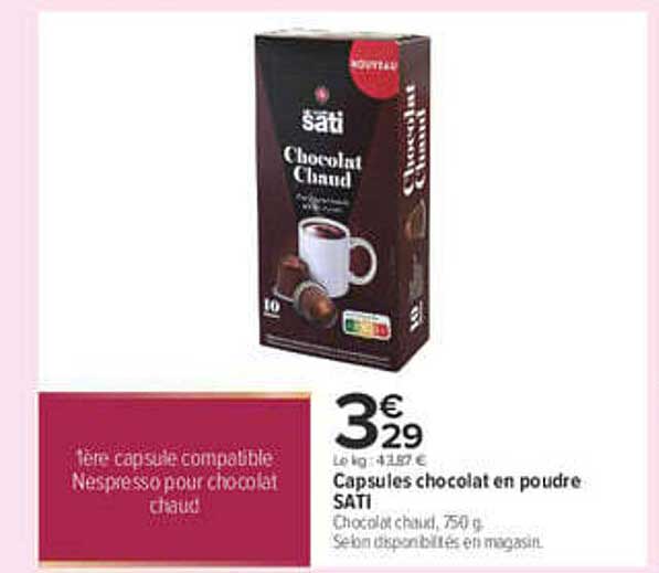 Capsules chocolat en poudre SATI
