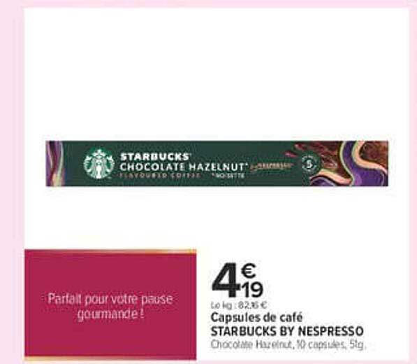 Capsules de café STARBUCKS BY NESPRESSO Chocolat Hazelnut, 10 capsules, 5g.
